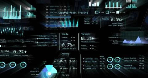 Image of financial data processing over black background 스톡 사진
