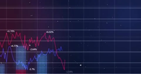 Image of financial data processing over blue background Stockfoto's