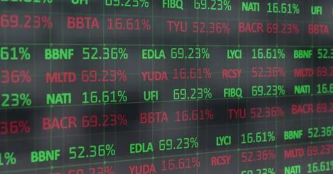 Image of financial data processing over grey background Foto stock