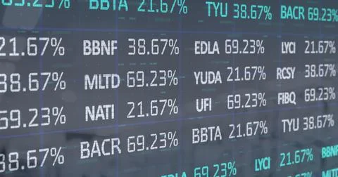 Image of financial data processing over grey background Foto stock