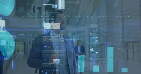 Image of financial data processing over businessman in office 写真素材