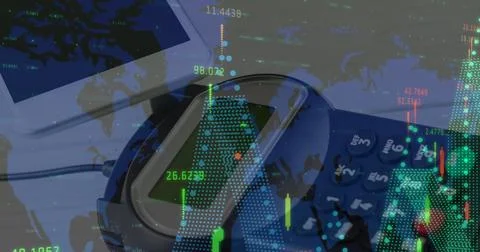 Image of financial data processing over credit card terminal 스톡 사진