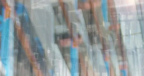 Image of financial data processing over warehouse 写真素材