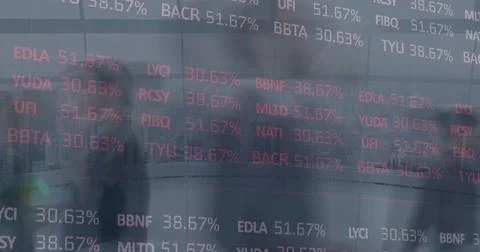 Image of financial data processing over business people Foto stock