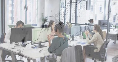 Image of financial data processing over white background Stockfoto's