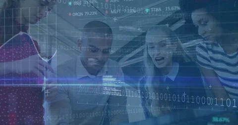 Image of financial data processing over businesses people 写真素材