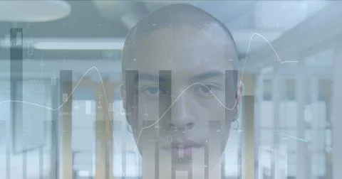 Image of financial data processing over biracial businessmen 스톡 사진