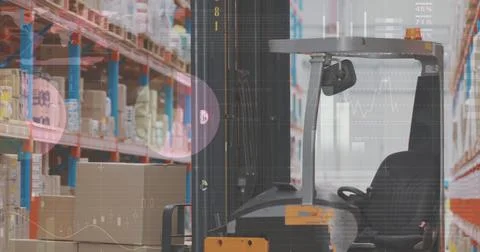 Image of financial data processing over warehouse 스톡 사진