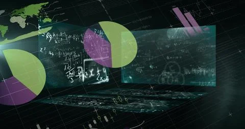 Image of financial data processing over dark background Stockfoto's
