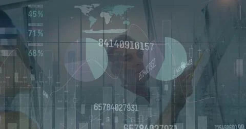 Image of financial data processing over delivery man and van Foto stock