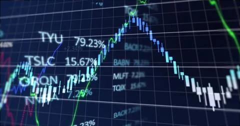 Image of financial data processing over dark background Stock Photos