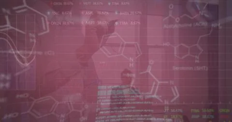 Image of financial data processing over group of diverse business people Foto stock