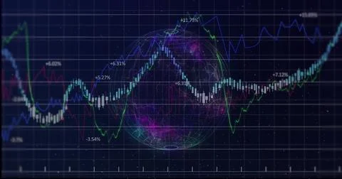 Image of financial data processing over dark background Stock Photos