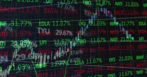 Image of financial data processing over dark background Stock Photos