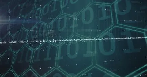 Image of financial data processing over dark background Stock Photos