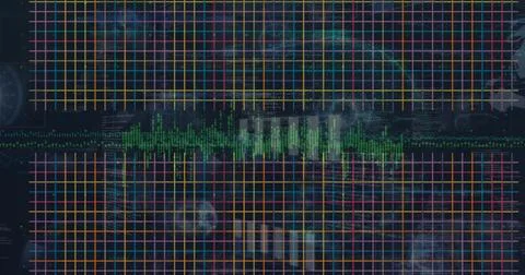 Image of financial data processing over dark background Stockfoto's