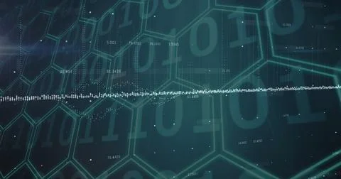 Image of financial data processing over dark background Stock Photos