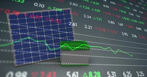 Image of financial data processing over solar panel Stock Photos