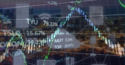 Image of financial data processing over dark background 写真素材