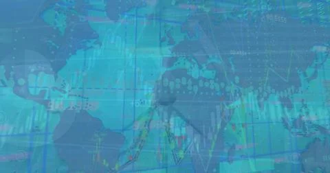 Image of financial data processing over world map Stock Photos