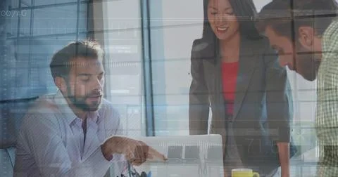 Image of financial data processing over business people in office Foto stock