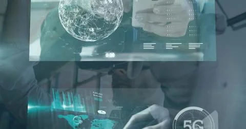 Image of financial data processing over globe Stock Photos