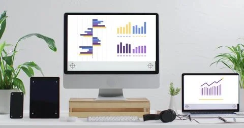 Image of financial data processing over computers Stockfoto's