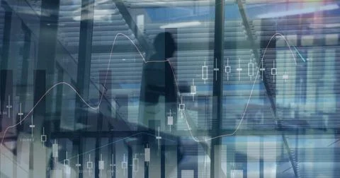 Image of financial data processing over business people Stock Photos