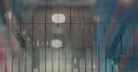 Image of financial data processing over out of focus lights Stock Photos