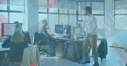 Image of financial data processing over diverse business people Stock Photos
