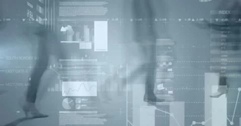 Image of financial data processing over business people walking Stock Photos