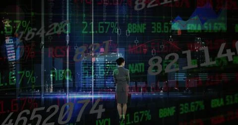 Image of financial data processing over caucasian businesswoman Stock Photos