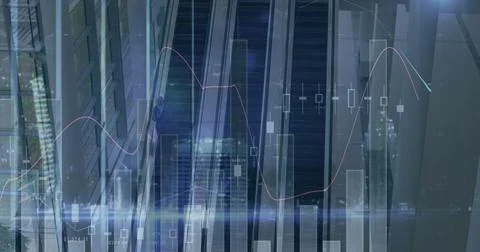 Image of financial data processing over escalator Stock Photos