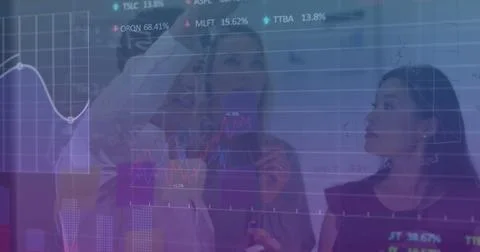 Image of financial data processing over diverse business people Stock Photos