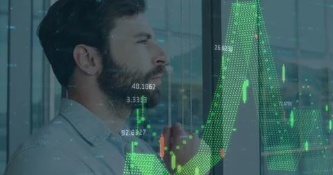 Image of financial data processing over businessman Stock Photos