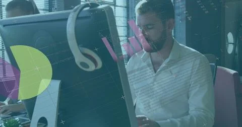 Image of financial data processing over caucasian businessman Stock Photos