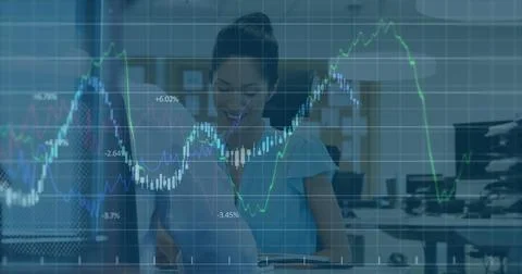 Image of financial data processing over businessman Stock Photos