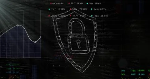 Image of financial data processing over security padlock Stock Photos