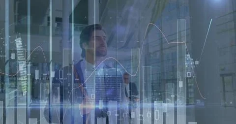Image of financial data processing over business people Stock Photos