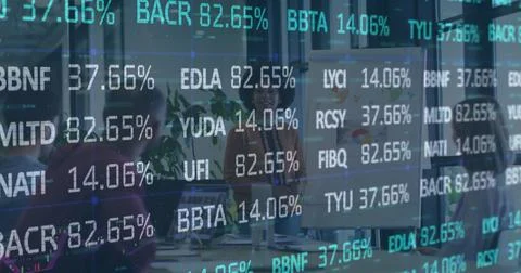 Image of financial data processing over business people Stock Photos