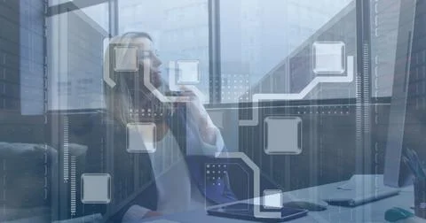 Image of financial data processing over caucasian businesswoman Stock Photos