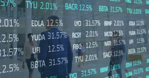 Image of financial data processing over business people Stock Photos