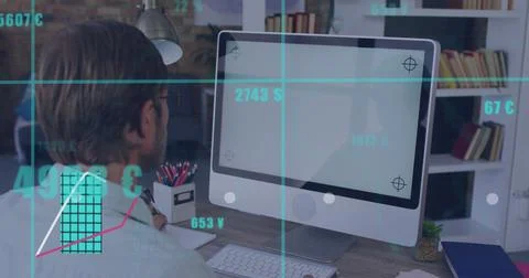 Image of financial data processing over caucasian businessman using computer Stock Photos