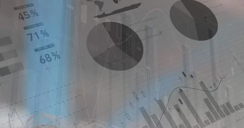 Image of financial data processing over grey background Stock Photos