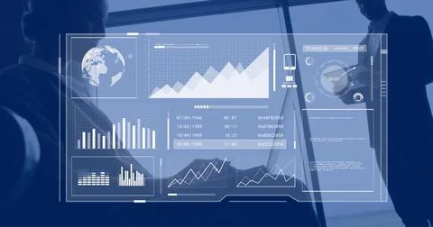 Image of financial data processing over two diverse business people Stock Photos