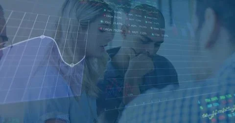 Image of financial data processing over businesses people Stock Photos