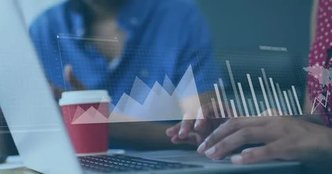 Image of financial data processing over diverse business people Stock Photos