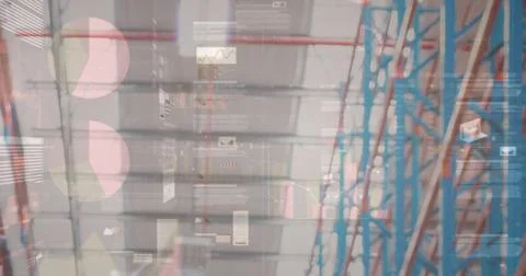 Image of financial data processing over warehouse Stock Photos
