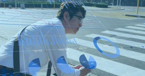 Image of financial data processing over asian businessman Stock Photos