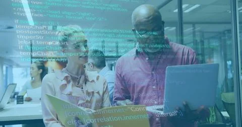 Image of financial data processing over diverse business people Stock Photos